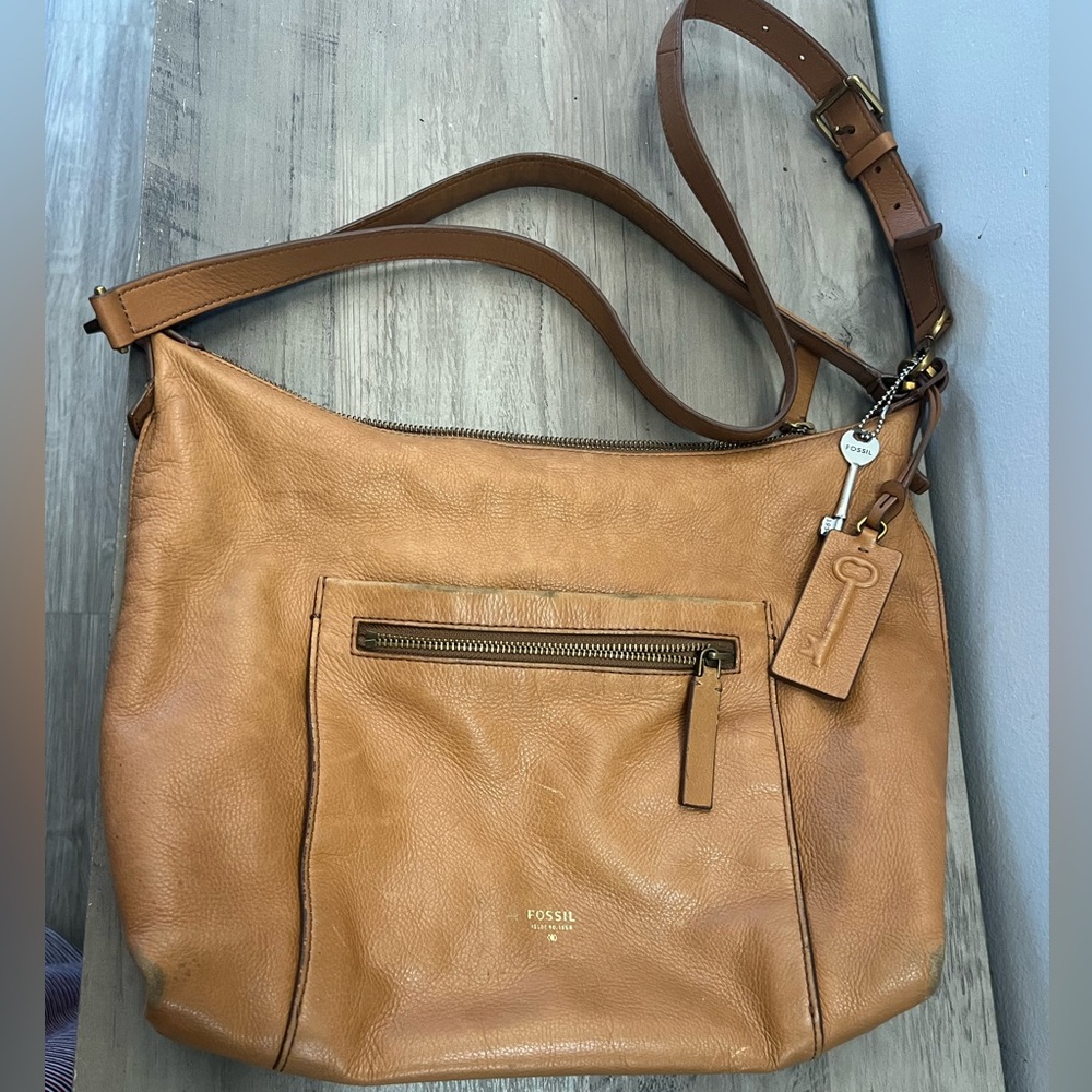 Fossil Cowhide pebbled Leather Handbag Brown crossbody